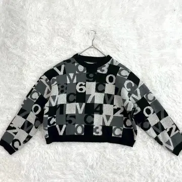 VACANCY 니트 올 패턴 크루넥 블랙 그레이 루즈핏