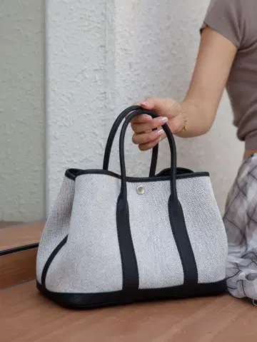 캔버스 x 가죽 토트백 대용량 핸드백