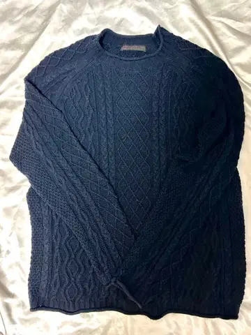 아란 니트 니트 스웨터 다크 네이비 네이비 오버 사이즈