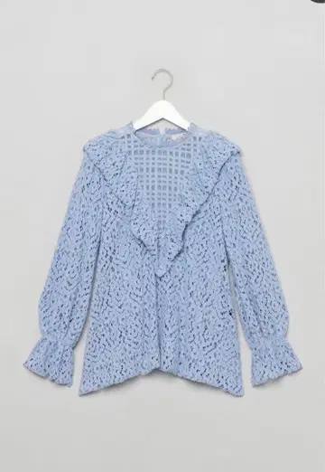 스카이블루 레이스 프릴 긴팔 블라우스