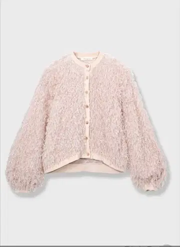 볼륨 프린지 긴팔 상의 핑크 베이지