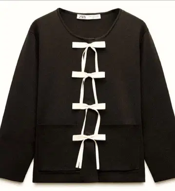 ZARA 블랙 리본 포함 니트 가디건 M