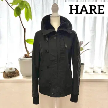 HARE 밀리터리 자켓 블랙 후드 부착
