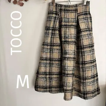 TOCCO 체크 트위드 플레어 스커트 M 사이즈