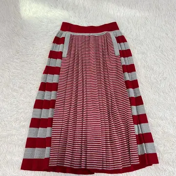 [ 레어 ] 코헨 보더 플레어 니트 롱 스커트 플리츠 실크 혼방