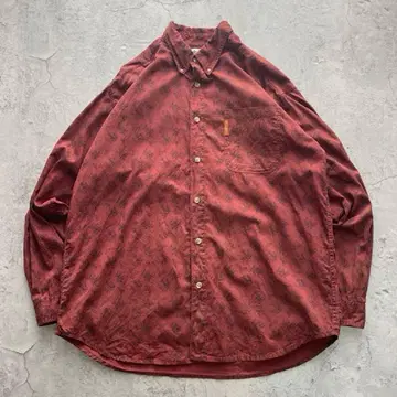 00s~ 컬럼비아 USA 구제 의류 덕 프린트 올 패턴 긴팔 셔츠 보르도