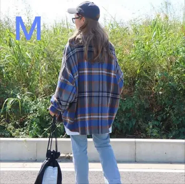 시마무라nozomi 체크 셔츠 블루 M 사이즈