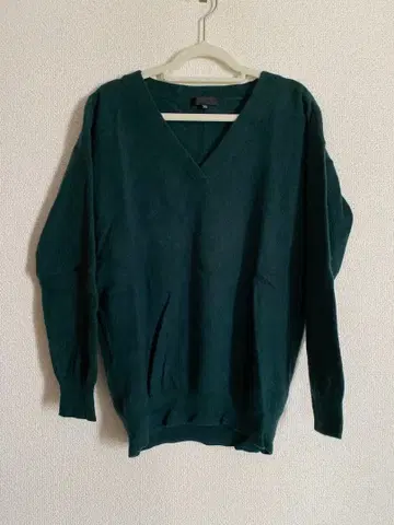 ICB 다크 그린 V넥 니트 양모 캐시미어 XXS