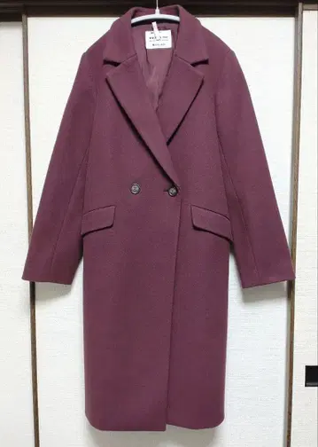 GLOBAL WORK 더블 브레스트 체스터 코트 와인 레드