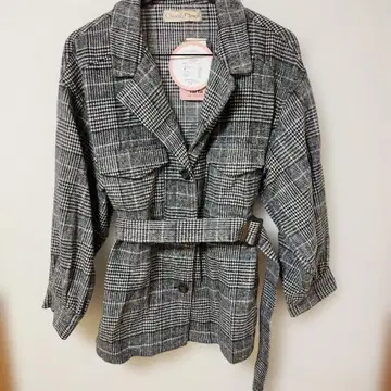 그레이 계열 체크 자켓 3L 허리 벨트 포함 여성용 빅 사이즈