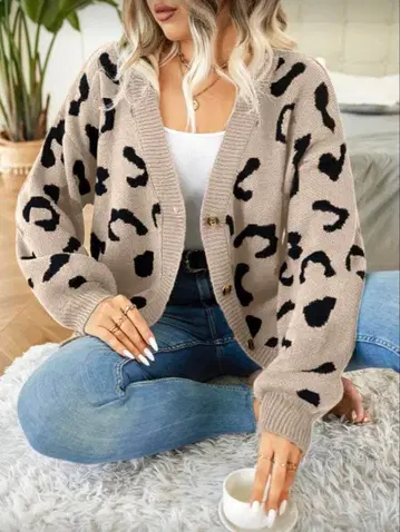 [거의 새상품] 레오파드 무늬 니트 가디건