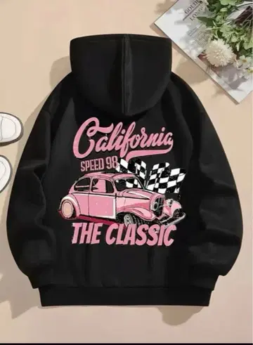 풀오버 후드 맨투맨 L 사이즈 블랙/핑크 미국차 클래식카
