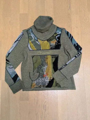 샤미 울 플로키 가공 일본제 카키 니트 42