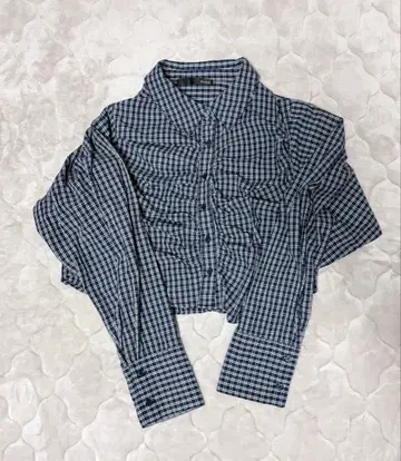 Heather 크롭 셔츠 네이비 체크