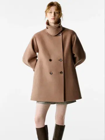 CELFORD A라인 울 미들 코트 카멜