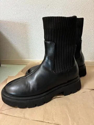 archives 사이드 고어 부츠 블랙 가죽 니트