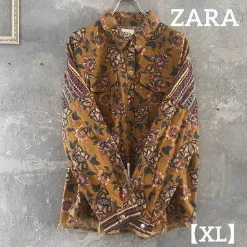 ZARA/자라 꽃무늬 머스타드색 긴팔 셔츠 루즈한 사이즈