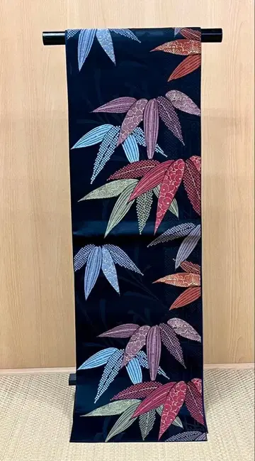 블랙 베이스 대나무 패턴 후쿠로 오비 (기성품)