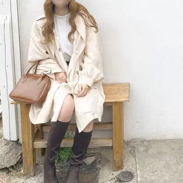 크림색 케이프 자켓 코튼 혼방