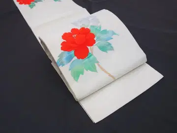 새상품급 중고 나고야 오비 모란 무늬 화이트 컬러 N71027-17