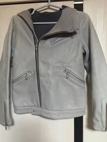 hysteric glamour 그레이 후드 부착 가죽 자켓