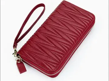 imeetu 미사용 새상품 퀼팅 가공 라운드 지퍼 장지갑 레드