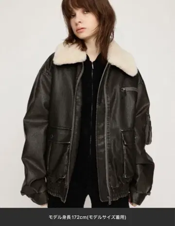 SLY 빈티지 인조 가죽 숏 블루종