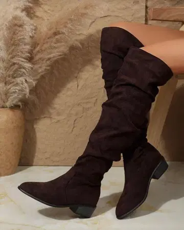 다크 브라운 스웨이드 니하이 부츠