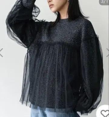 ESICA 니트 스웨터 튤 도킹 니트 풀오버