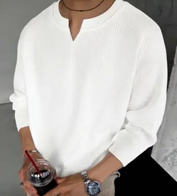 화이트 리브 편 긴팔 티셔츠