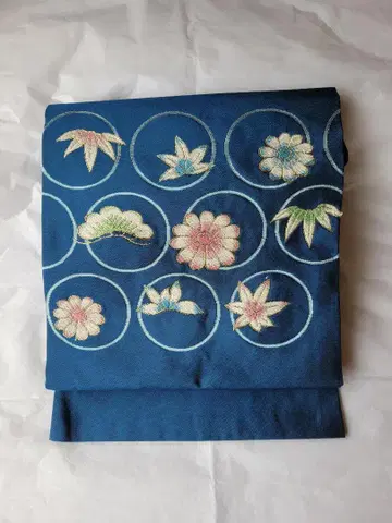 나고야 오비 네이비 컬러 꽃무늬