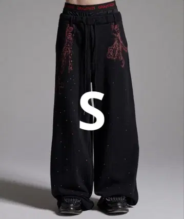 grancy 큐빅 디자인 레이어드 스웨트 팬츠 블랙