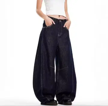 다크 데님 와이드 레그 팬츠
