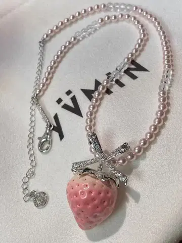 YVMIN 이치고 펄 넥클리스 핑크 레트로 실버