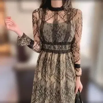 파티 드레스 시스루 프릴 레이스 비침 롱 원피스