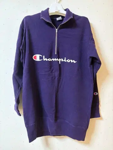 챔피온 맨투맨 원피스 하이넥 하프 지퍼 트레이닝복 보라색
