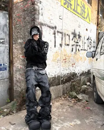 GOJOYJINNI COATING DISTRESSED JEANS