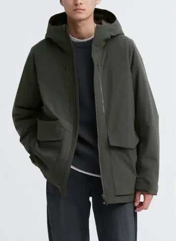 유니클로 하이브리드 다운 파카 L 다크 그린