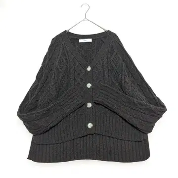 트렌드 컬러 헤 울 혼방 케이블 니트 가디건 브라운 오버 사이즈