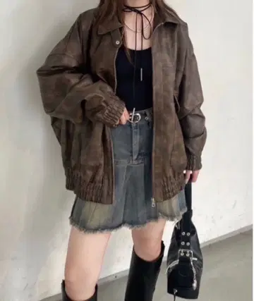 nemne 브라운 가죽 자켓