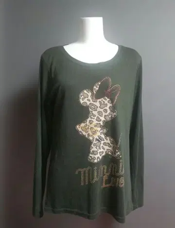 미니 마우스 레오파드 무늬 스터드 긴팔 T셔츠 올리브 그린 LL 사이즈