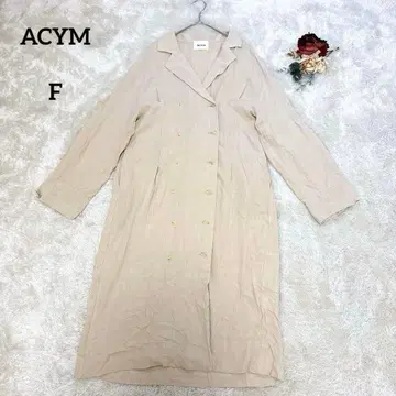 [] ACYM 롱 코트 자켓 린넨 혼방 더블 브레스트 F