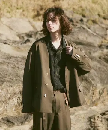 casper john 크로 칼라 블레이저 카키 셋업 M