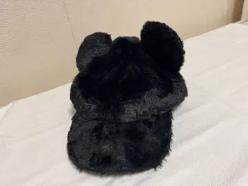 미키 귀 달린 블랙 퍼 모자