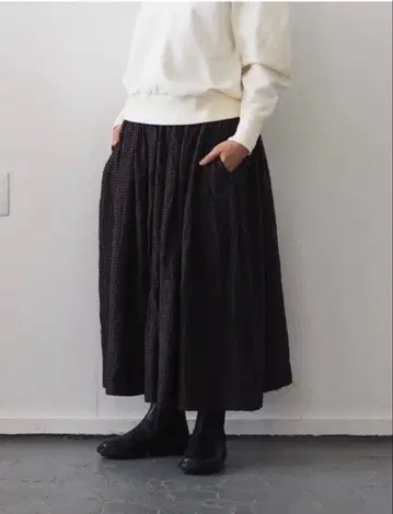 jujudhau(즈즈다우) 개더 스커트 브라운 x 그레이 체크