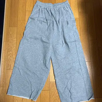 그레이 와이드 팬츠 허리밴딩