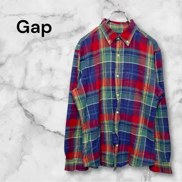 갭 체크 무늬 버튼 다운 플란넬 셔츠 긴팔 레귤러 기장 M 사이즈
