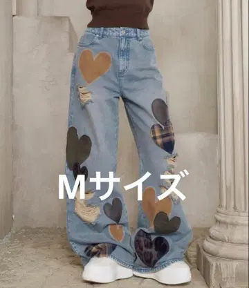랜덤 하트 패치워크 데님 팬츠 M 사이즈