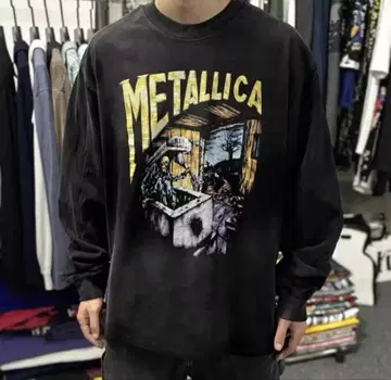 METALLICA 롱 슬리브 T셔츠 빈티지 가공 워시드 가공