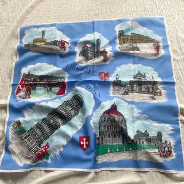 빈티지 스카프 수베니어 스카프 피렌체 이탈리아제 스카이블루